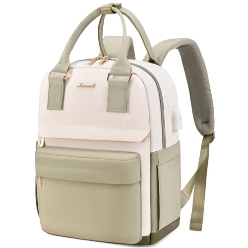 LOVEVOOK Mini Backpack for Women Stylish Waterproof Backpack Purse with USB Port, Cute Daypack for College Travel Party - color: Olive Green & Beige, size: 13.3 Inch