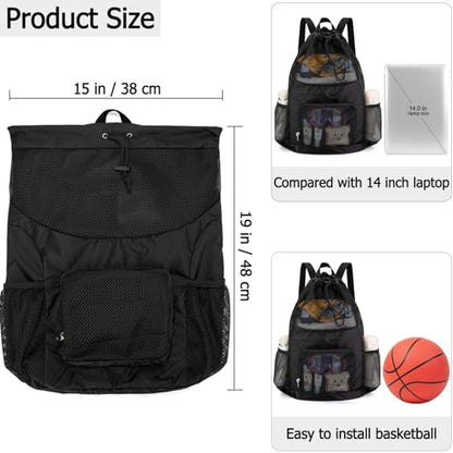 Swim Bag for Kids Mesh Beach Backpack for Boys Lightweight Drawstring Beach Bag Swimming Pool Sports Gym String Bag (Black) - color: All-Black