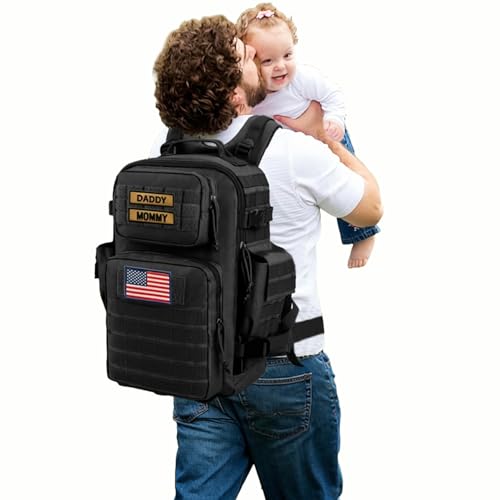 SHARKMOUTH Dad Diaper Bag for Men - Military Baby Backpack with Patches for Hiking Travel Camping Trips - Baby Shower Gifts Black - color: Black