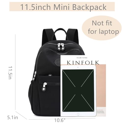 Tanweibago Mini Nylon Women Backpacks,11L Small Ladies backpacks Casual Lightweight Women Shopping Travel Daypack (Black) - color: Black
