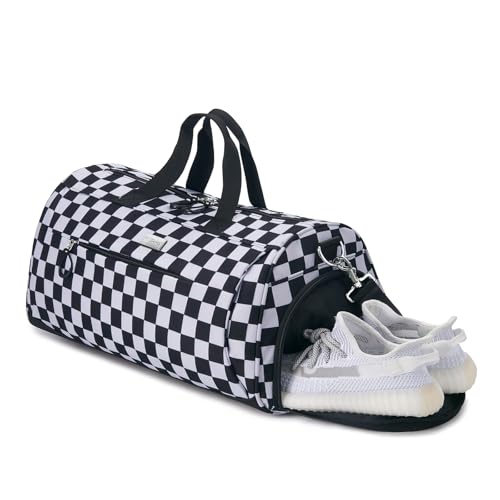 TOPDesign Gym Bag for Women & Men, Unisex Duffel Bag with Shoe Compartment & Wet Pocket for Travel Sports Gym (M Checkerboard) - color: Checkerboard, size: Medium - 20 x 10 x 10″