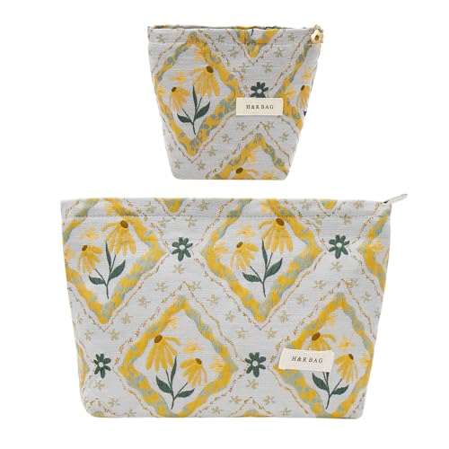 getgto 2 Pcs Makeup Bags, Large Cosmetic Bag Travel Toiletry Bag Organizer for Women, Embroidery Craft, Floral Makeup Bag Small Cosmetic Pouch Purse with Zipper Gifts for Girls Teen - color: Boho style