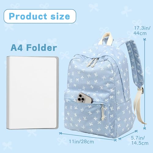 LEDAOU School Backpack for Teen Girls Elementary Middle School Bookbag Kids Backpacks Women Laptop Backpack Travel Daypack - color: Bow Print-blue