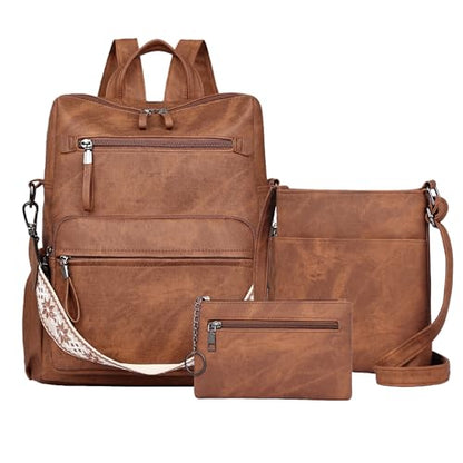 Dora & Liz Backpack Purse for Women, Pu Leather Designer Travel Backpack, Fashion Work Ladies Shoulder Bag Handbag - color: Brown-3