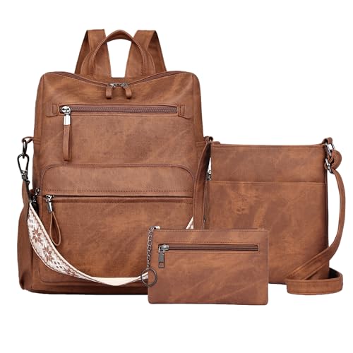 Dora & Liz Backpack Purse for Women, Pu Leather Designer Travel Backpack, Fashion Work Ladies Shoulder Bag Handbag - color: Brown-3