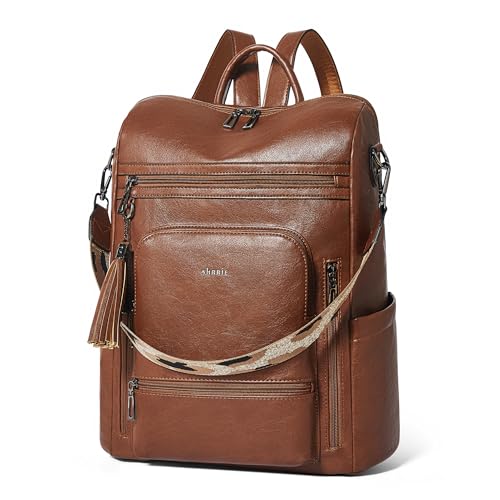 Shrrie Vegan Leather Laptop Backpack for Women 15.6 inch Work Backpack Fashion Travel Backpack Purse for Business College - color: Brown01
