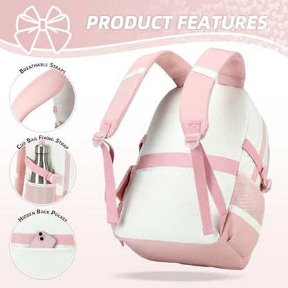 School Backpack for Girls 3PCS Nylon Kids Backpack Set with Lunch Box & Pencil Pouch, Cute Lightweight Teen Girls School Bag Laptop Bag Travel Daypack for Elementary Middle High School Beige Pink - color: Pink