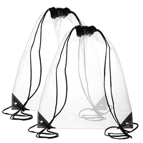 2 Pack Clear Drawstring Bags for Stadium Events, Waterproof Clear Drawstring Backpack for Concert Baseball Festival Beach Makeup Bag