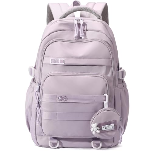 Kids Backpack for Girls Aesthetic School Backpack for Teens Elementary Middle School Bookbag Purple Girls Back Pack - color: Purple
