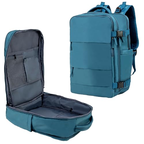 (Not Made In China) Travel Backpack For Men and Women, Airline Approved Carry On Bag w/Shoe Compartment, Holds 15.6" Laptop, USB Charging Port (Columbus, Peacock Blue, 2 Pack) - color: Peacock Blue, size: 2 Pack, style: Travel Backpack 2