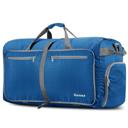 Gonex Large Foldable Travel Duffle Bag with Shoes Compartment, Packable Lightweight Water Repellent Duffel Bag for Camping Gym Weekender Bag - color: Deep Blue, size: 80L