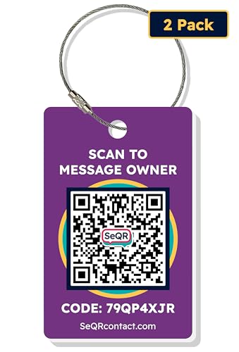 Smart Luggage Tags | Privacy QR Code Luggage Tag Keeps Personal info Private | Customizable Travel Suitcase Tags for Women Men | Use with GPS Bag Locator Tracking, Air Tag Android/iOS | Purple, 2 Pack - color: Purple
