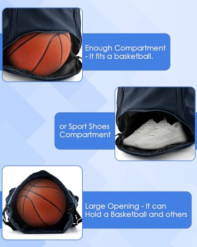 BROTOU Soccer Drawstring Backpack, Basketball Bag, Volleyball Football Bags with Ball and Shoe Compartment - color: Navy Blue