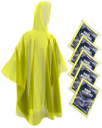 Hagon PRO Disposable Rain Ponchos for Adults (5 Pack) - color: Yellow (5 Pack)