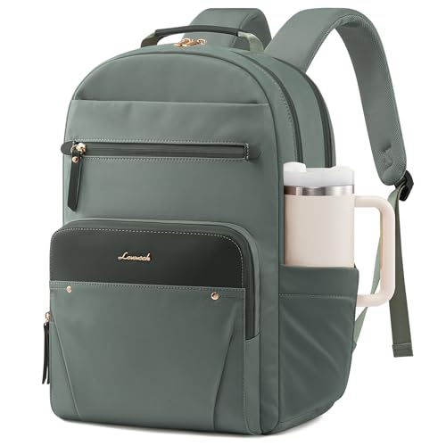 LOVEVOOK Laptop Backpack for Women with Leather Trim & Tumbler Pockets, 15.6" Work Backpack Purse, Travel Personal Item Bag, Carry On Business Computer Bag for Office, School, or Gift, Sage Green - color: Sage Green, size: 15.6 inches