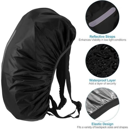Lightweight Waterproof Backpack Cover, Packable Rain Cover for Backpack Protection, High-Visibility Reflective Travel & Hiking Rain Cover(Black)