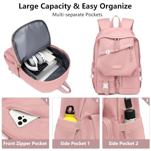 School Backpack College Bookbag for Teen — Student Aesthetic Bagpack for Girls 15.6 Inch Casual Daypack with USB Charger Women Laptop Backpacks Anti Theft Cute Fashion Book Bag Travel Back Pack Pink