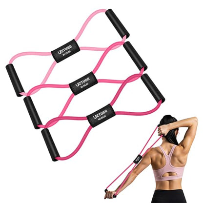 Figure 8 Resistance Bands for Arm, Back, 3 Level Latex Heavy Exercise Bands with Handles for Strength Training, Full Body Workout, Physical Therapy, Pilates, Yoga, Home Gym Equipment for Women - style: Pink