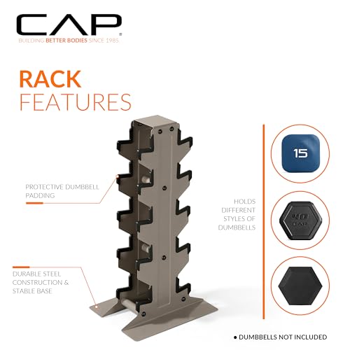 CAP Dumbbell Set with Rack, Rubber Coated Hex Free Weight Set | 100–300 lb Options, Vertical Space-Saving Storage for Home Gym Strength Training - size: 150 lb Set - Tan Rack, style: Comfort Handle