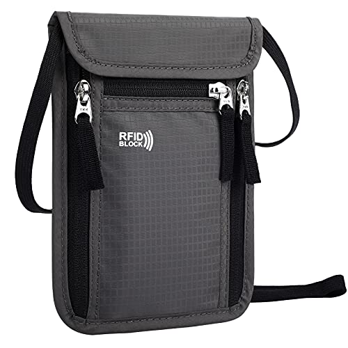 Travel Pouch Neck Wallet Family Passport Holder Organizer Case with RFID Blocking | Family Passport Holder - color: Dark Grey