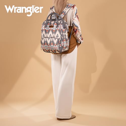 Montana West Wrangler Aztec Callie Diaper Bag Backpack with Stroller Straps Western Organized Multifunction Baby Travel Bag WG2210-9110GY - color: Star Dust