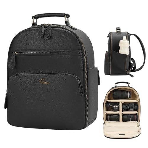 Small Camera Backpack Classic PU Leather for DSLR, Professional Camera Bag for Photographers with 11 Inch Pad/Tablet Compartment Small 10L Black - color: Black
