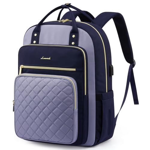LOVEVOOK Laptop Backpack Purse for Women, 15.6" Laptop Bag for Travel with USB Port, Water Resistant Lightweight Daypacks for College Work Business, Nurse Teacher Computer Backpacks - color: Dark Blue-grayish Blue, size: 15.6-Inch