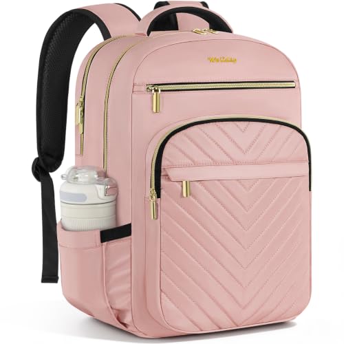 Laptop Backpack for Women with Cup Pocket, 15.6in Travel Work Purse Bookbag for Teacher Nurse, Large-Capacity 28L College Back Pack, Water Resistant Computer Business Bag,Soft Pink - color: Soft Pink, size: 15.6in