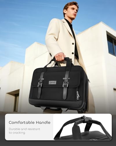 Rolling Laptop Bag, Briefcase for Men and Women, 16 Inch Computer Bag with Wheels Underseat Carry on Luggage, Laptop Briefcase Case for Work, Travel, College Teacher, Mobile Office Bag, Black - color: Black