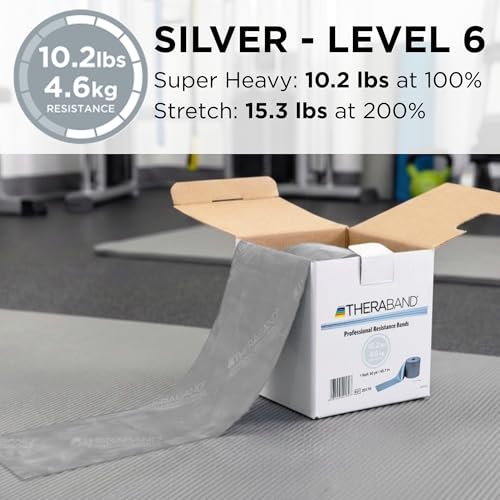 THERABAND Resistance Band, 50-Yard Roll, Latex Elastic Band for Exercise, Stretching, Physical Therapy, Yoga, Pilates, Home Workouts, Cut-to-Length, Color-Coded Levels - color: Silver | Super Heavy, style: Latex