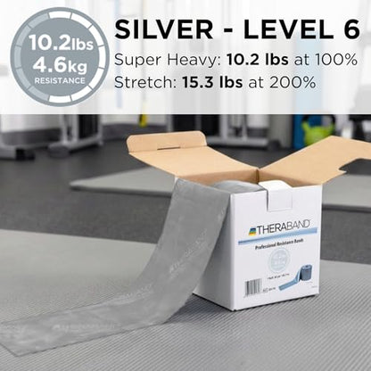THERABAND Resistance Band, 50-Yard Roll, Latex Elastic Band for Exercise, Stretching, Physical Therapy, Yoga, Pilates, Home Workouts, Cut-to-Length, Color-Coded Levels - color: Silver | Super Heavy, style: Latex