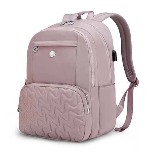 Swissdigital Design Backpack for Women, 15.6 inch Laptop College Pink Medium Simple Modern Backpacks for School with USB Charging Port for Womens Girls | SD1711-82 - color: Pink