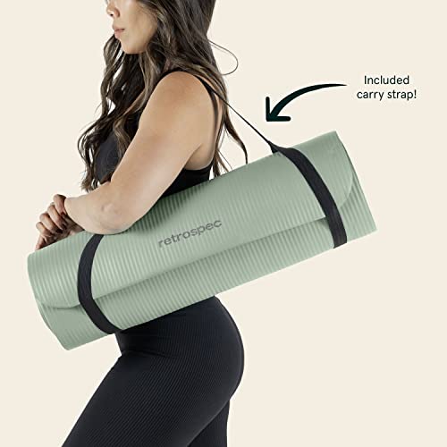 Retrospec Solana Yoga Mat Thick 1/2in Non-Slip Workout Mat with Nylon Strap - 72x24in Exercise Mat for Pilates, Stretching & Fitness - BPA Free, Easy Clean - color: Sage