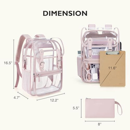 mommore Clear Backpack Heavy Duty Thick PVC Clear Bookbag for School with Pencil Bag Transparent Backpack See-Through Bag - color: Pink, style: Clear Backpack Set