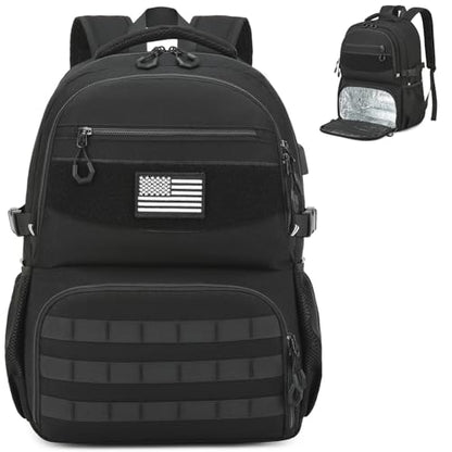 Laptop Lunch Backpack for Men - Large Capacity Tactical Insulated Backpack Cooler with USB Post and Lunch Box Compartment RFID Lunch Box Backpack for Work, Travel, Picnic, Black