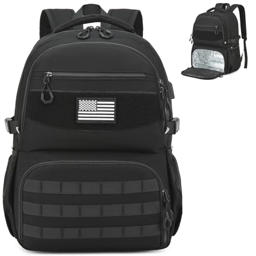 Laptop Lunch Backpack for Men - Large Capacity Tactical Insulated Backpack Cooler with USB Post and Lunch Box Compartment RFID Lunch Box Backpack for Work, Travel, Picnic, Black
