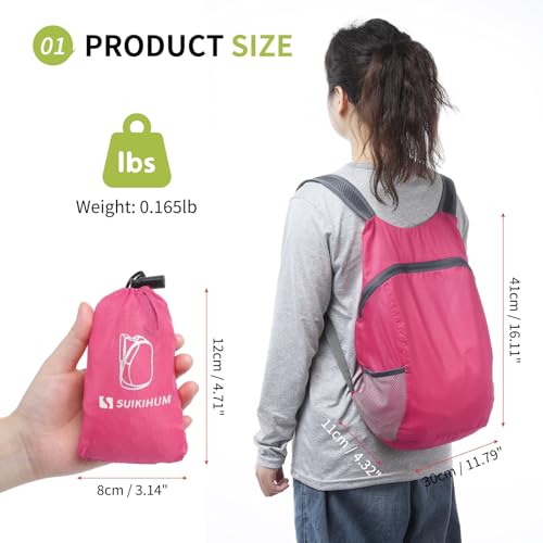 20L Ultra Hiking-Daypack Lightweight Foldable Travel Packable Backpack for Camping Cycling Outdoor,rose Red - color: Rose Red