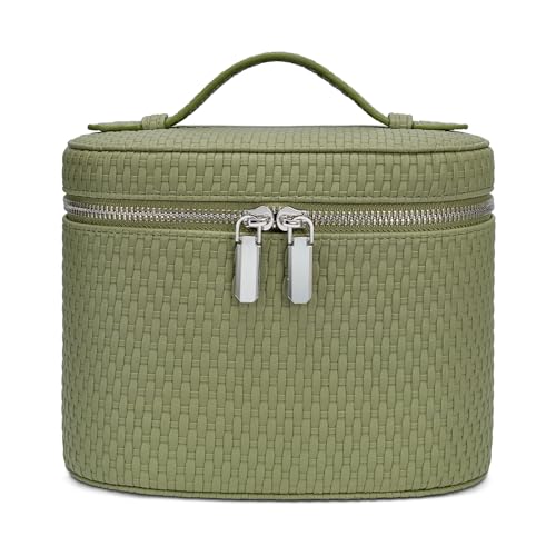 honitty Makeup Bag, Travel Make up Case with Compartments and Handle, Portable Cosmetic Organizer Bags,Toiletry Bag for Women - color: Small Weave-green(7.6*5.5*6 in), size: M(7.6*5.5*6 in)