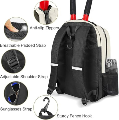 Ytonet Tennis Bag Tennis Backpack for Women Men 2 Rackets with Insulated Pocket Ventilated Shoe Compartment - color: Beige