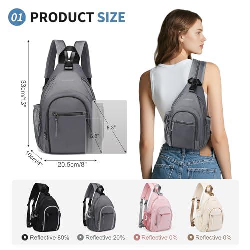 Crossbody Sling Bag with Water Bottle Holder, 8.3" Convertible Small Backpack Anti Theft Daypack, Chest Fanny Pack for Men Women, Grey - color: Grey