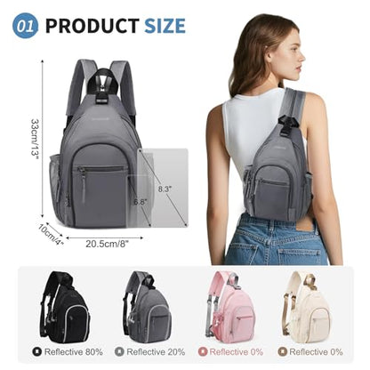 Crossbody Sling Bag with Water Bottle Holder, 8.3" Convertible Small Backpack Anti Theft Daypack, Chest Fanny Pack for Men Women, Grey - color: Grey