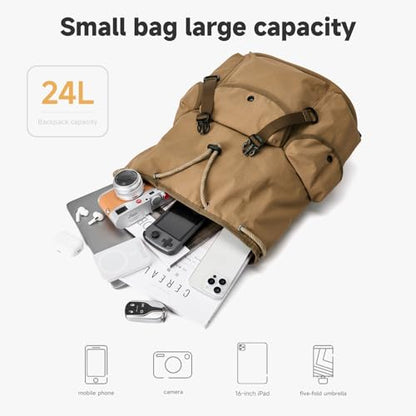 Ultra Lightweight Thin Nylon Backpack, Waterproof Flip Cover Daypack with Drawstring Closure, 16 Inch Laptop Compartment Versatile Rucksack for Hiking, Climbing, Travel & Daily Commute for Men Women - color: Up-brown