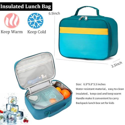 Backpack Set for Girls Boy Kids Backpack with Lunch Box for Elementary Primary Kindergarten School Bag (Blue Yellow, Large) - color: Blue Yellow