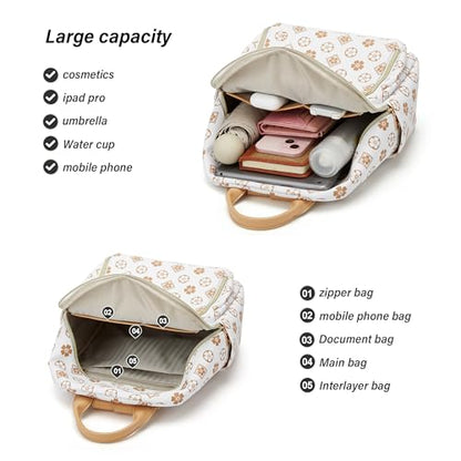 Makes Mini Backpack for Women, Stylish Daypack Purse Handbag Small Casual Daily Travel Bag, Lady Girls Gifts for Work School, 2pcs Sets - color: Beige Flower
