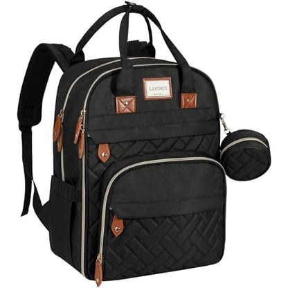 LANDICI Diaper Bag Backpack, Multifunction Baby Diaper Bags with Changing Pad, Stroller Straps & Pacifier Case, Travel Essentials Back Pack for Mom Dad Boy Girl, Large Capacity, Waterproof, Black - color: Black