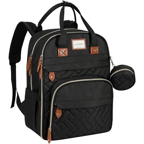 LANDICI Diaper Bag Backpack, Multifunction Baby Diaper Bags with Changing Pad, Stroller Straps & Pacifier Case, Travel Essentials Back Pack for Mom Dad Boy Girl, Large Capacity, Waterproof, Black - color: Black