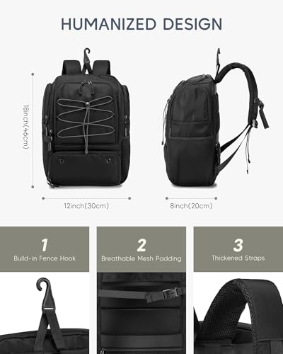 Pickleball Bag Large Sports Pickleball Backpack Fits 4+ Paddles with Wet Shoe Compartment and Fence Hook for Men Women - color: Black