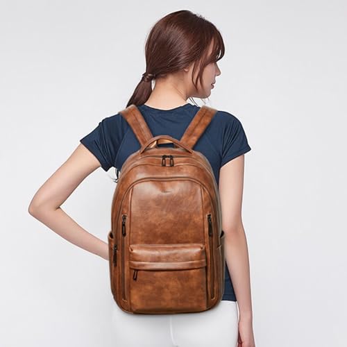 LATMAP Backpack Purse for Women Men Faux Leather Backpack, Travel Work Laptop Back Pack Teacher Bookbag fits 15.6" Laptop, Brown - color: Style2-brown