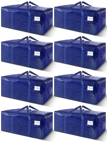8 Pack Extra Heavy Duty Large Moving Bags with Strong Zipper & Carrying Handles, Sturdy Clothes Storage Bag Totes Bins, Packing Bags Moving Boxes College Moving Supplies, Dark Blue - 40 gal - size: 40 gal-Dark Blue