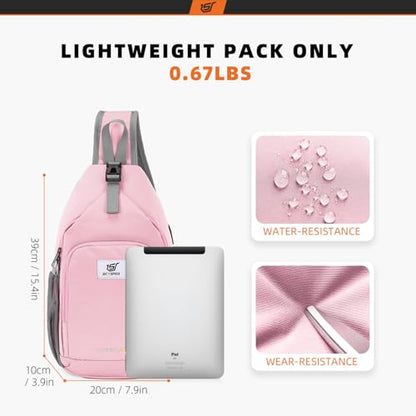 SKYSPER Sling Bag RFID Crossbody Sling Backpack Cross Body Shoulder Bag Travel Hiking Daypack for Women Men(Pink) - color: Pink
